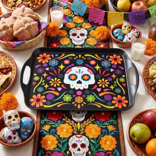 2-Pack Dia de Los Muertos Serving Trays, 17.3"×12.2" Calavera Sugar Skull Platters, Durable Bamboo Fiber, alternate view 2