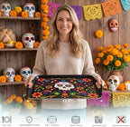 2-Pack Dia de Los Muertos Serving Trays, 17.3"×12.2" Calavera Sugar Skull Platters, Durable Bamboo Fiber, alternate view 4