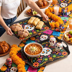 2-Pack Dia de Los Muertos Serving Trays, 17.3"×12.2" Calavera Sugar Skull Platters, Durable Bamboo Fiber, alternate view 5