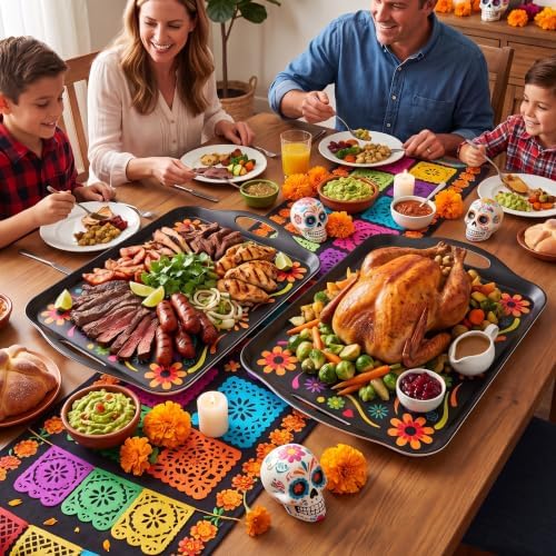 2-Pack Dia de Los Muertos Serving Trays, 17.3"×12.2" Calavera Sugar Skull Platters, Durable Bamboo Fiber, alternate view 6