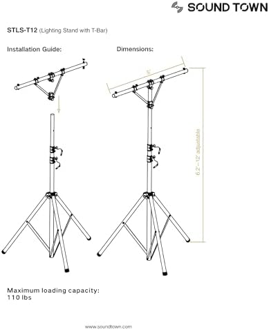 2-Pack DJ Lighting Stand, Height Adjustable, 12 ft Tall, with T-Bar and Tripod Base (STLS-T12-PAIR), alternate view 5