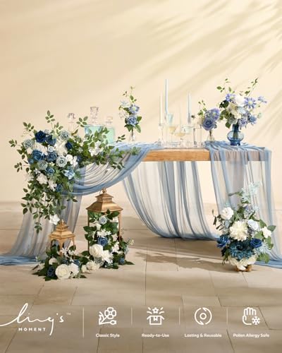 2 Pack Dusty Blue Floral Garland Wedding Arch Flowers, alternate view 2