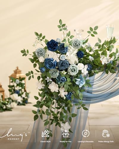 2 Pack Dusty Blue Floral Garland Wedding Arch Flowers, alternate view 4