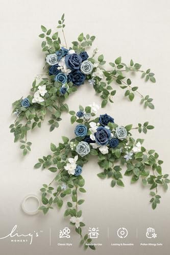 2 Pack Dusty Blue Floral Garland Wedding Arch Flowers, alternate view 5