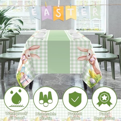 2 Pack Easter Decorations - Disposable Plastic Tablecloth for Indoor Outdoor | Easter Party Decorations Favors, alternate