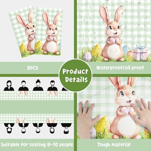 2 Pack Easter Decorations - Disposable Plastic Tablecloth for Indoor Outdoor | Easter Party Decorations Favors, alternate