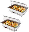 2 Pack Electric Chafing Dishes Buffet Set 9 QT Full Size in Silver