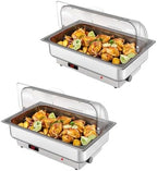 2 Pack Electric Chafing Dishes Buffet Set 9 QT Full Size in Silver