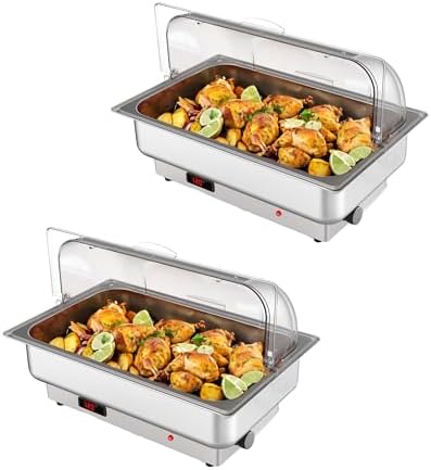 2 Pack Electric Chafing Dishes Buffet Set 9 QT Full Size in Silver