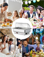 2 Pack Electric Chafing Dishes Buffet Set 9 QT Full Size in Silver, alternate view 7