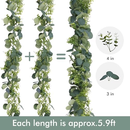 2 Pack Eucalyptus Garland 6 FT Lush Artificial Greenery Faux Vines, alternate view 3