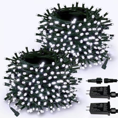 2 Pack Extendable 600 LED Christmas String Lights Indoor Outdoor Cool White