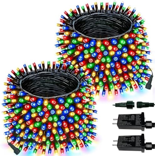 2 Pack Extendable 600 LED Christmas String Lights Indoor Outdoor Multicolor