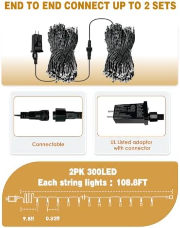 2 Pack Extendable 600 LED Christmas String Lights Indoor Outdoor Multicolor, alternate view 7