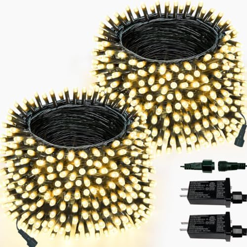 2 Pack Extendable 600 LED Christmas String Lights Indoor Outdoor Warm White