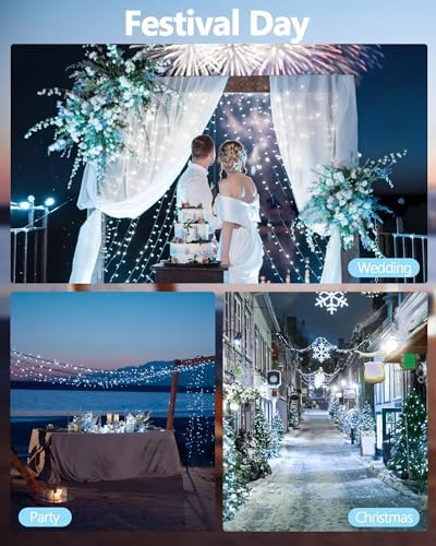 2 Pack Extendable Christmas String Lights Indoor Outdoor 200 LED Cool White, alternate view 6