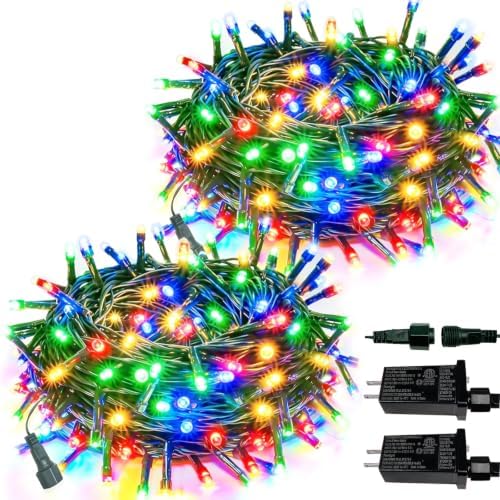 2 Pack Extendable Christmas String Lights Indoor Outdoor 200 LED Multicolor