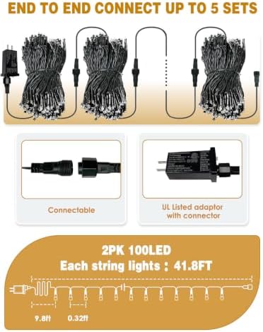 2 Pack Extendable Christmas String Lights Indoor Outdoor 200 LED Multicolor, alternate view 7