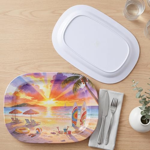 2 Pack Extra Large 17.5 Inch Melamine Serving Trays - Ocean Platters Set in Summer, alternate view 2