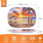 2 Pack Extra Large 17.5 Inch Melamine Serving Trays - Ocean Platters Set in Summer, alternate view 3
