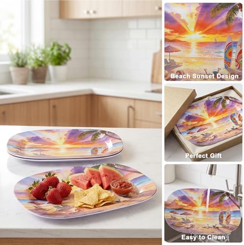2 Pack Extra Large 17.5 Inch Melamine Serving Trays - Ocean Platters Set in Summer, alternate view 4
