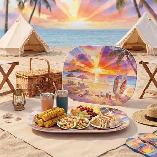 2 Pack Extra Large 17.5 Inch Melamine Serving Trays - Ocean Platters Set in Summer, alternate view 5