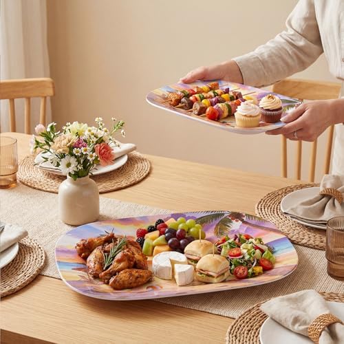2 Pack Extra Large 17.5 Inch Melamine Serving Trays - Ocean Platters Set in Summer, alternate view 6