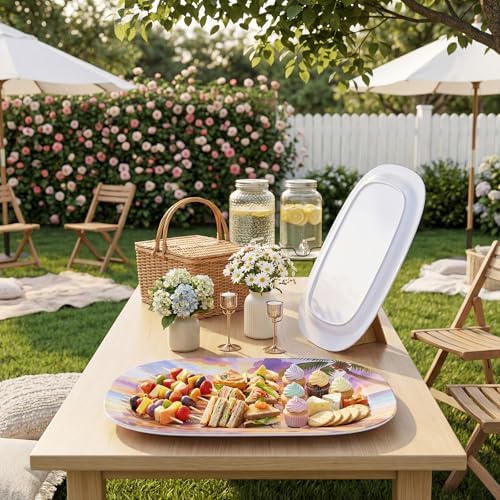 2 Pack Extra Large 17.5 Inch Melamine Serving Trays - Ocean Platters Set in Summer, alternate view 7