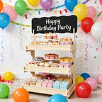 2 Pack Extra Tall 3-Tier Wooden Cookie Display Stand for Bakers & Vendors in Natural-2PCS, alternate view 2