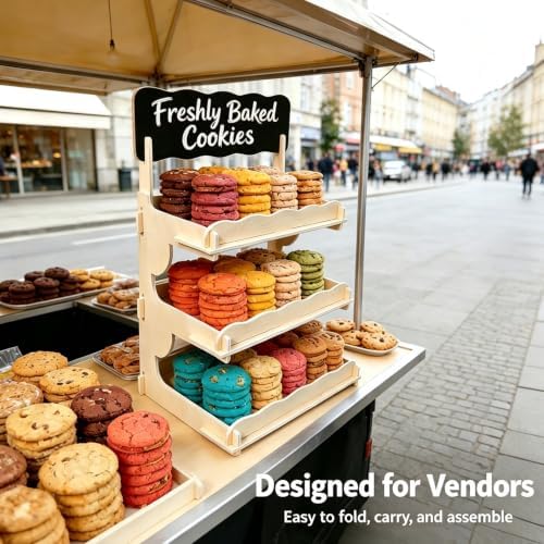 2 Pack Extra Tall 3-Tier Wooden Cookie Display Stand for Bakers & Vendors in Natural-2PCS, alternate view 4