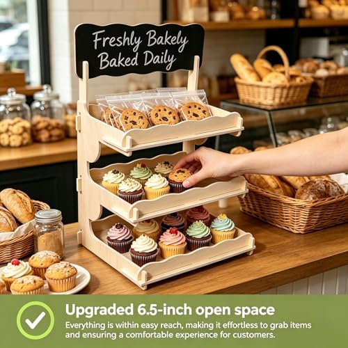 2 Pack Extra Tall 3-Tier Wooden Cookie Display Stand for Bakers & Vendors in Natural-2PCS, alternate view 5
