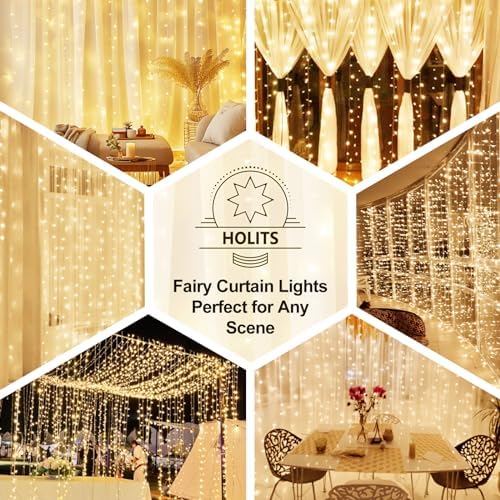 2 Pack Fairy Curtain Lights Upgraded Tangle-Free Warm White USB Plug in 8 Modes String Hanging Lights with, alternate view 7