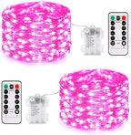 2 Pack Fairy Lights Battery Operated, Pink Lights for Bedroom Dorm