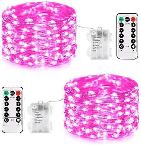 2 Pack Fairy Lights Battery Operated, Pink Lights for Bedroom Dorm