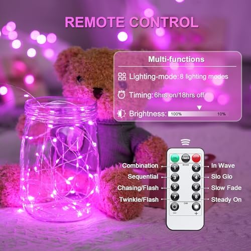 2 Pack Fairy Lights Battery Operated, Pink Lights for Bedroom Dorm, alternate view 5