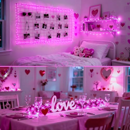 2 Pack Fairy Lights Battery Operated, Pink Lights for Bedroom Dorm, alternate view 6