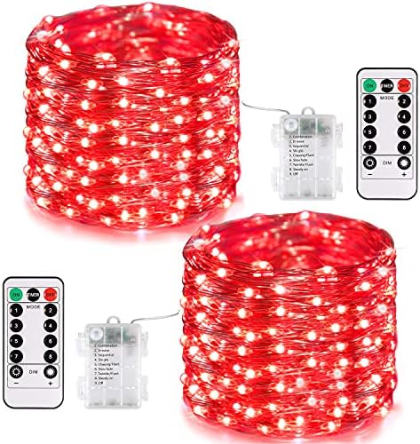 2 Pack Fairy Lights Battery Operated, Red Lights for Halloween