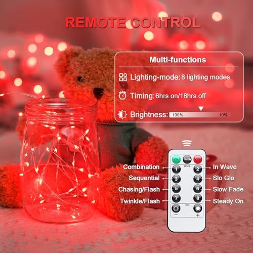 2 Pack Fairy Lights Battery Operated, Red Lights for Halloween, alternate view 6