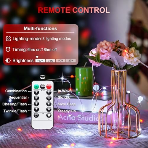 2 Pack Fairy Lights Battery Operated, Red & White Christmas Lights, alternate view 4