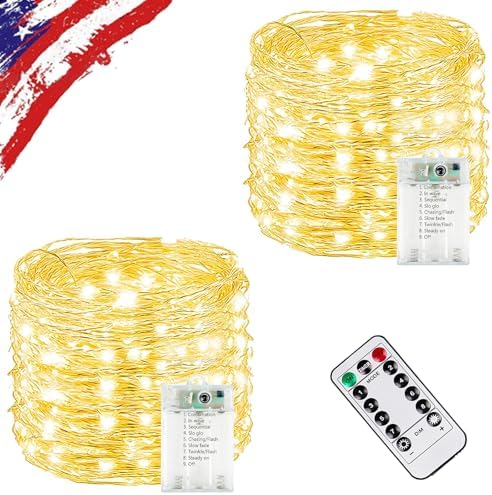 2 Pack Fairy Lights Battery Operated Twinkle Lights Remote Warm White in Warm White