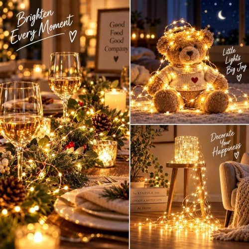 2 Pack Fairy Lights Battery Operated Twinkle Lights Remote Warm White in Warm White, alternate view 5