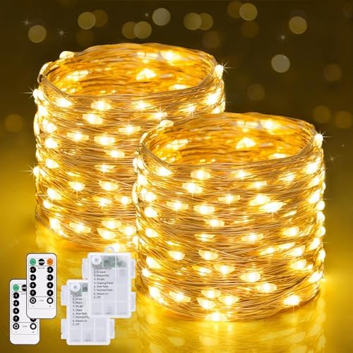 2 Pack Fairy Lights Battery Operated with Remote, Warm White in Warm White