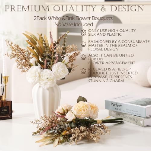 2 Pack Fake Flower Bouquets Artificial Silk Flowers for Home Decor, alternate view 4