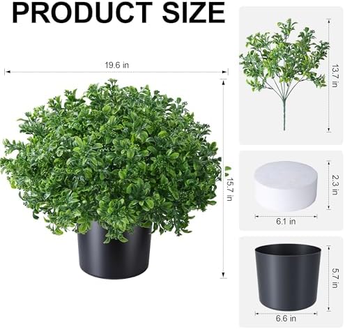 2 Pack Fake Potted Plants Artificial Plants for Outdoors Decor, Green in Green, alternate view 2