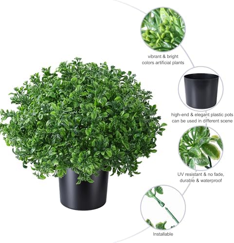 2 Pack Fake Potted Plants Artificial Plants for Outdoors Decor, Green in Green, alternate view 4