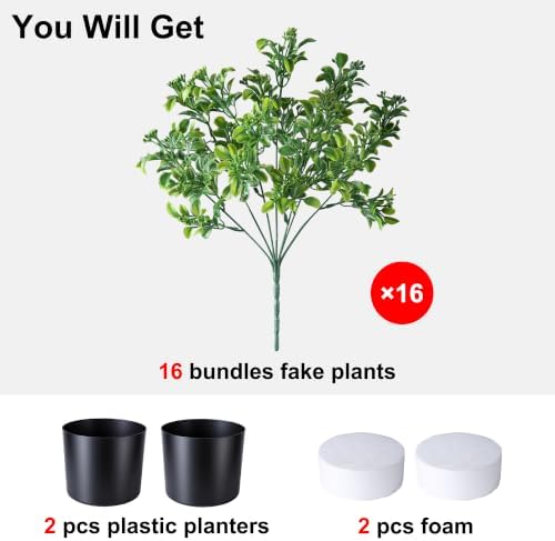 2 Pack Fake Potted Plants Artificial Plants for Outdoors Decor, Green in Green, alternate view 6