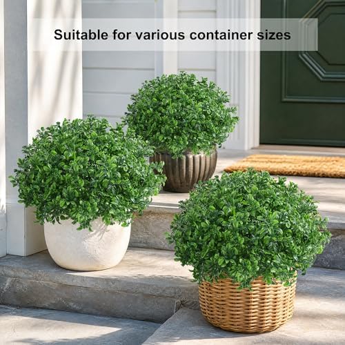 2 Pack Fake Potted Plants Artificial Plants for Outdoors Decor, Green in Green, alternate view 7