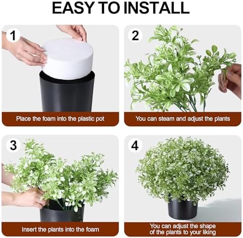 2 Pack Fake Potted Plants Artificial Plants for Outdoors Decor, Green White, alternate view 4