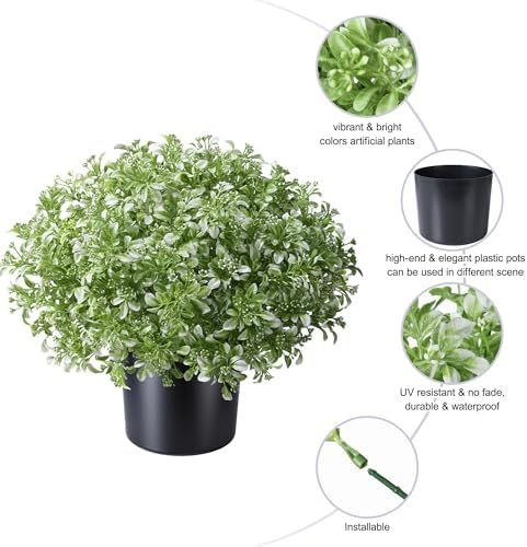 2 Pack Fake Potted Plants Artificial Plants for Outdoors Decor, Green White, alternate view 5