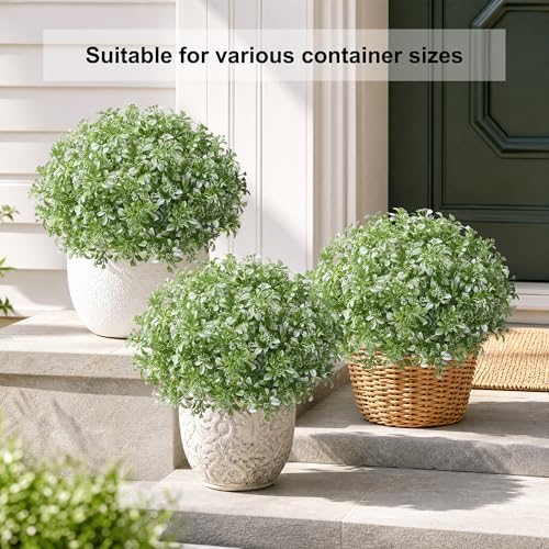 2 Pack Fake Potted Plants Artificial Plants for Outdoors Decor, Green White, alternate view 7